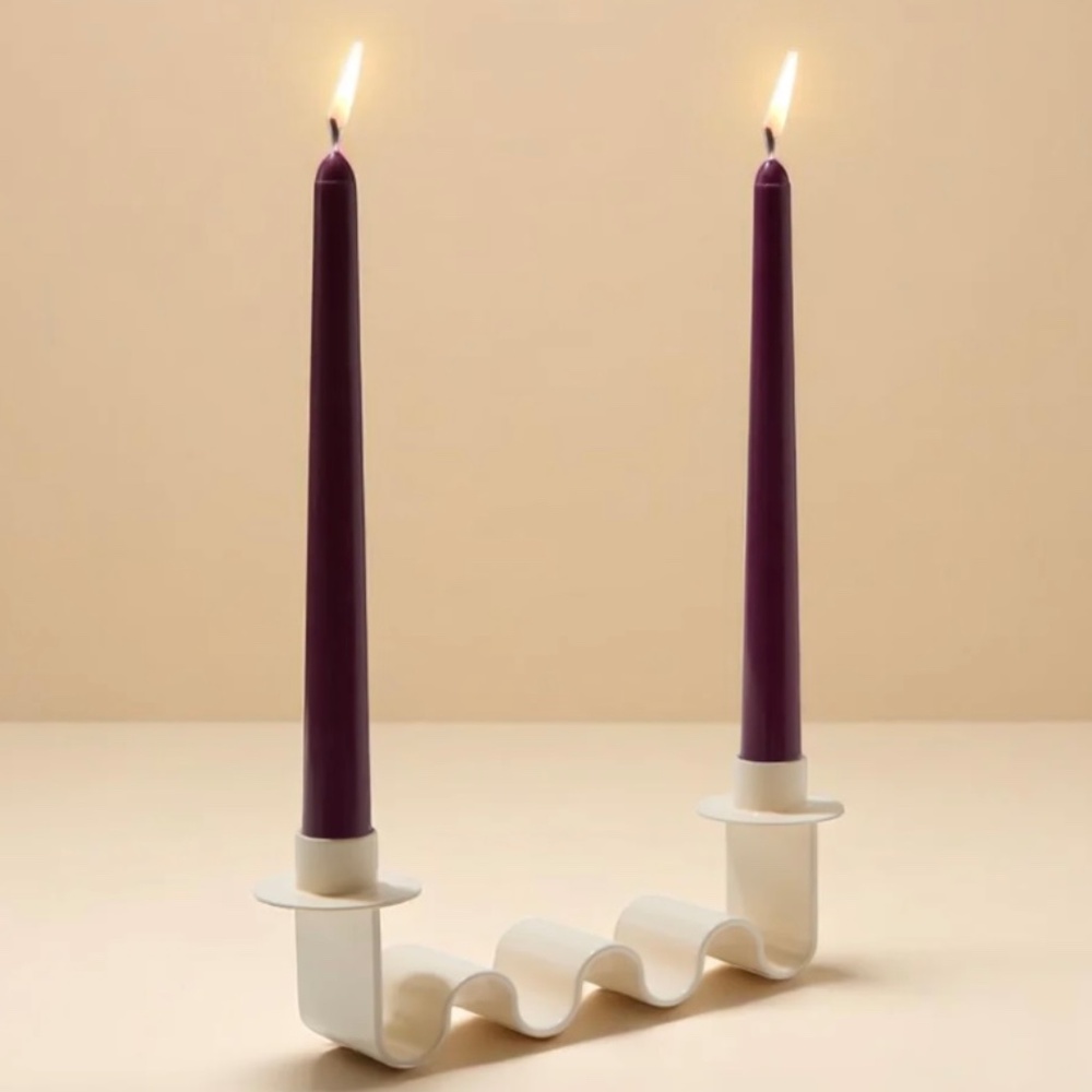 New Handcrafted Double Candle Holder Wavy Sculpture Meso Goods Matte Helen White